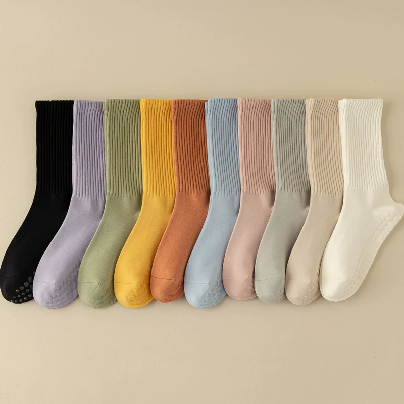 Porlsdn | Solid Color Yoga Mid-Calf Socks – Lightweight Non-Slip Pilates Fitness Socks for Women