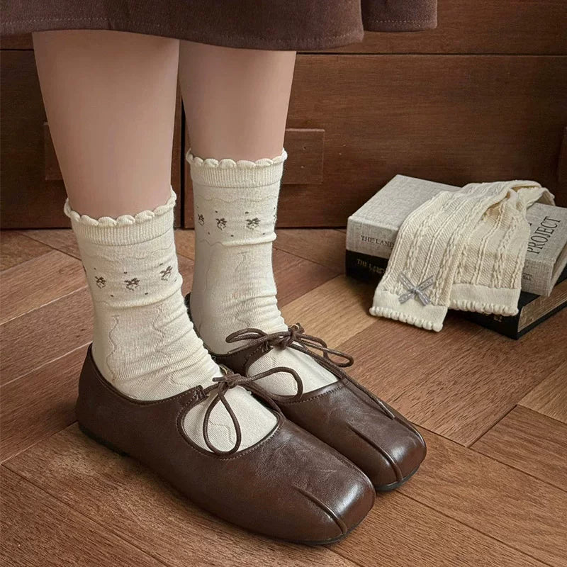 Porlsdn | Women’s Coffee-Tone Cotton Mid-Calf Socks for Fall & Winter