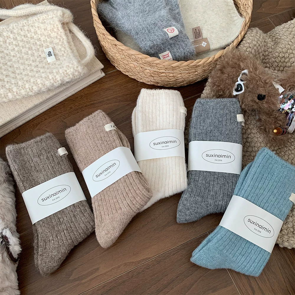 Porlsdn | Women’s Striped Wool Mid-Calf Socks for Fall & Winter Wear