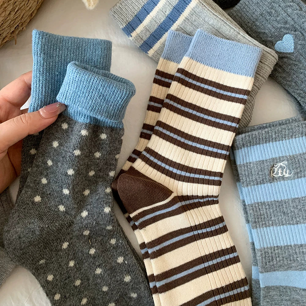 Porlsdn | Women’s Gray Mid-Calf Cotton Socks for Cooler Seasons