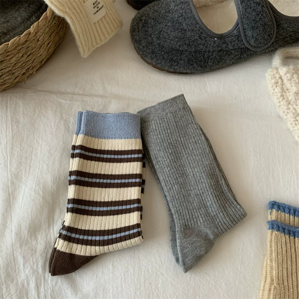 Porlsdn | Women’s Gray Mid-Calf Cotton Socks for Cooler Seasons