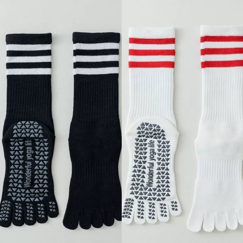 Porlsdn | Women’s Split-Toe Yoga Socks – Five-Finger Non-Slip Mid-Calf Pilates Socks
