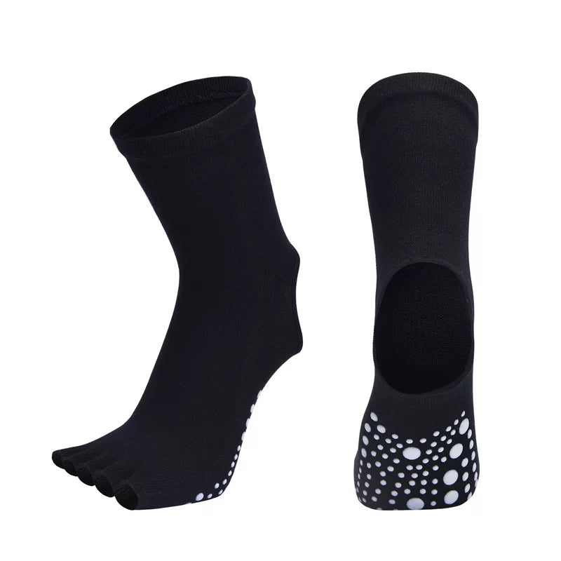 Porlsdn | Mid-Calf Five-Toe Yoga Socks with Heel Structure for Indoor Practice