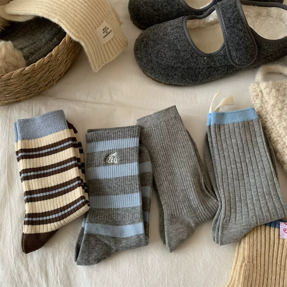 Porlsdn | Women’s Gray Mid-Calf Cotton Socks for Cooler Seasons