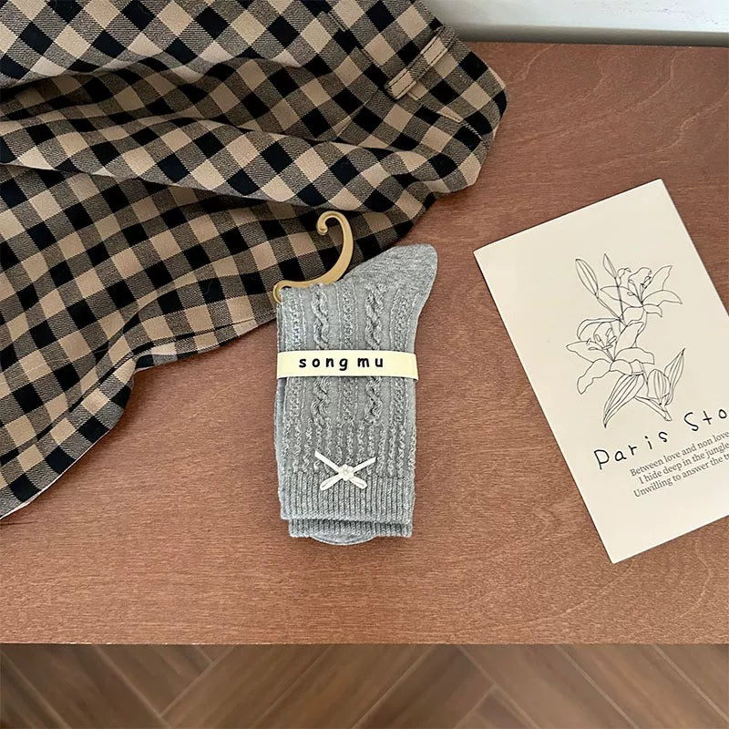 Porlsdn | Women’s Bow Detail Mid-Tube Socks with Ballet-Inspired Design