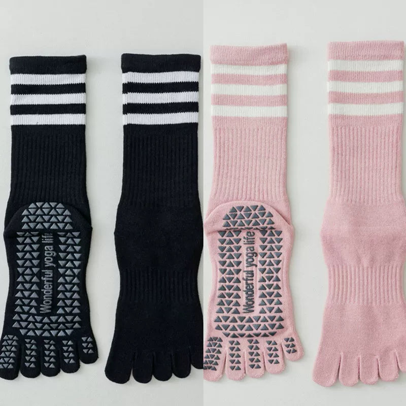 Porlsdn | Women’s Split-Toe Yoga Socks – Five-Finger Non-Slip Mid-Calf Pilates Socks