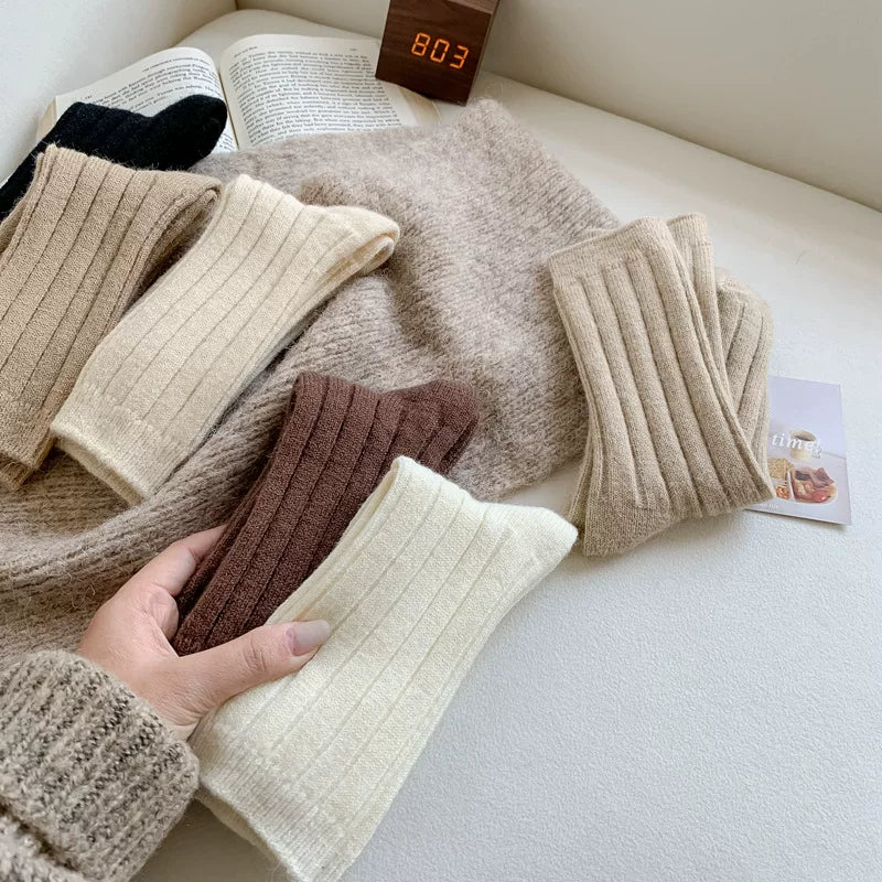 Porlsdn | Women’s Wool Blend Mid-Calf Socks with Vertical Stripe Design