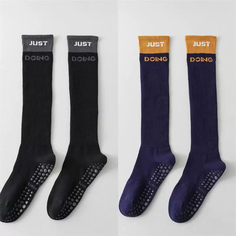 Porlsdn | Women’s Long Tube Cotton Yoga Socks – Color Block Non-Slip Pilates Floor Socks