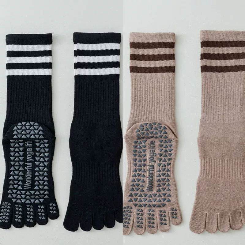 Porlsdn | Women’s Split-Toe Yoga Socks – Five-Finger Non-Slip Mid-Calf Pilates Socks