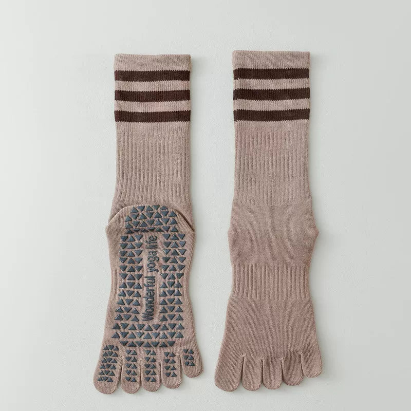 Porlsdn | Women’s Split-Toe Yoga Socks – Five-Finger Non-Slip Mid-Calf Pilates Socks