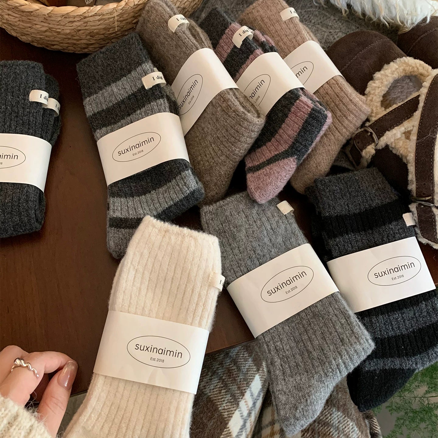 Porlsdn | Women’s Striped Wool Mid-Calf Socks for Fall & Winter Wear