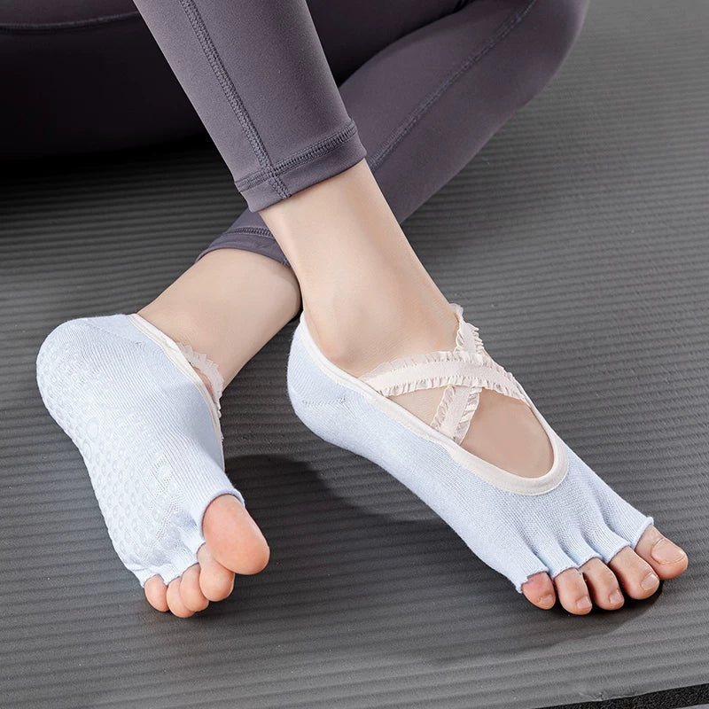Porlsdn | Women’s Five-Toe Yoga Socks with Cross Straps for Studio Practice