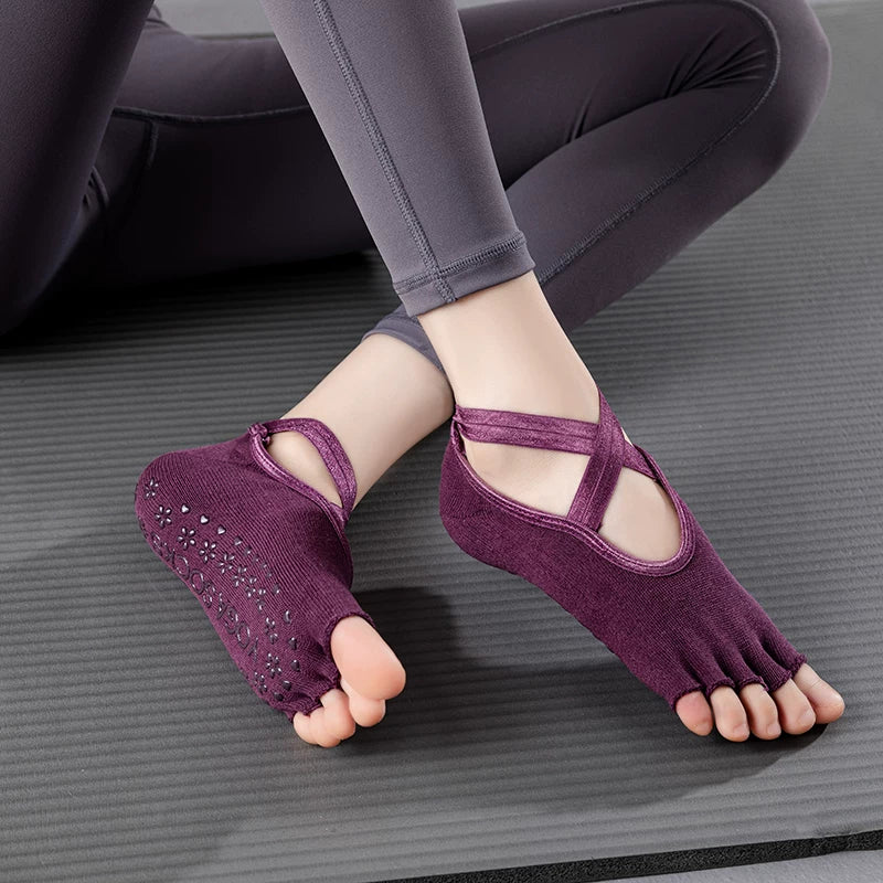 Porlsdn | Women’s Five-Toe Yoga Socks with Cross Straps for Studio Practice