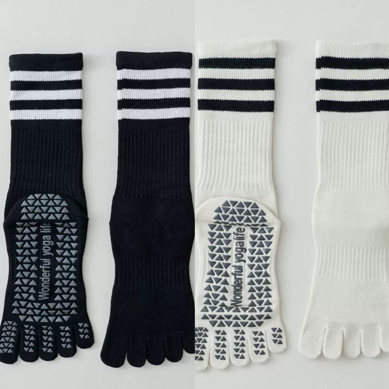 Porlsdn | Women’s Split-Toe Yoga Socks – Five-Finger Non-Slip Mid-Calf Pilates Socks