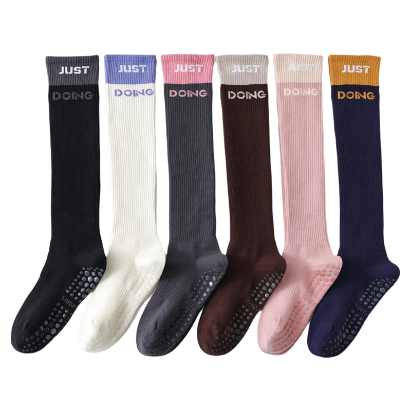 Porlsdn | Women’s Long Tube Cotton Yoga Socks – Color Block Non-Slip Pilates Floor Socks