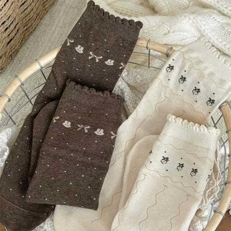 Porlsdn | Women’s Coffee-Tone Cotton Mid-Calf Socks for Fall & Winter