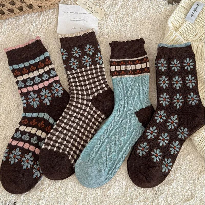 Porlsdn | Women’s Brown Wool Blend Mid-Calf Socks for Fall & Winter