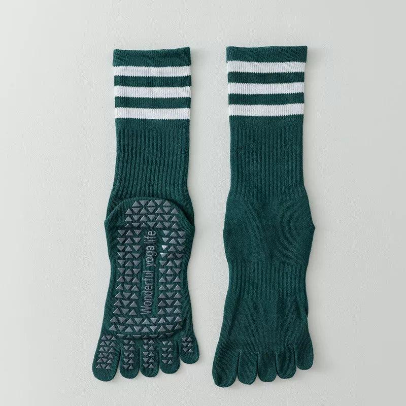 Porlsdn | Women’s Split-Toe Yoga Socks – Five-Finger Non-Slip Mid-Calf Pilates Socks