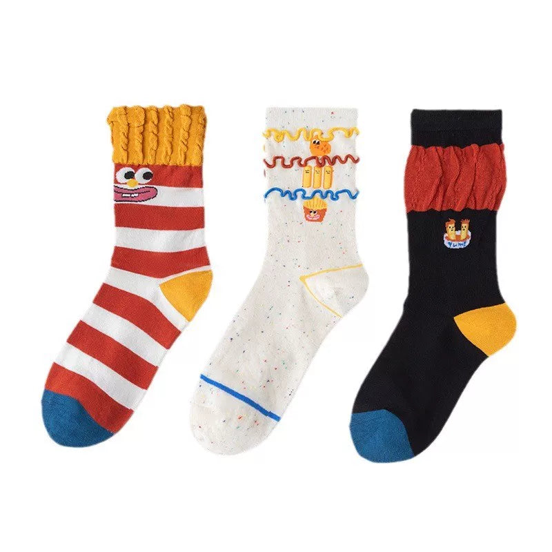 Porlsdn | Women’s Cartoon Snack Pattern Mid-Calf Socks, Colorful Design