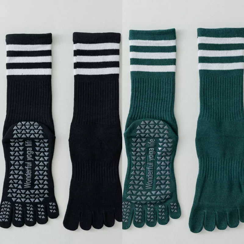 Porlsdn | Women’s Split-Toe Yoga Socks – Five-Finger Non-Slip Mid-Calf Pilates Socks