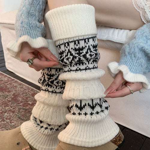 Porlsdn | Women’s Fair Isle Wool Calf Socks for Fall and Winter Wear