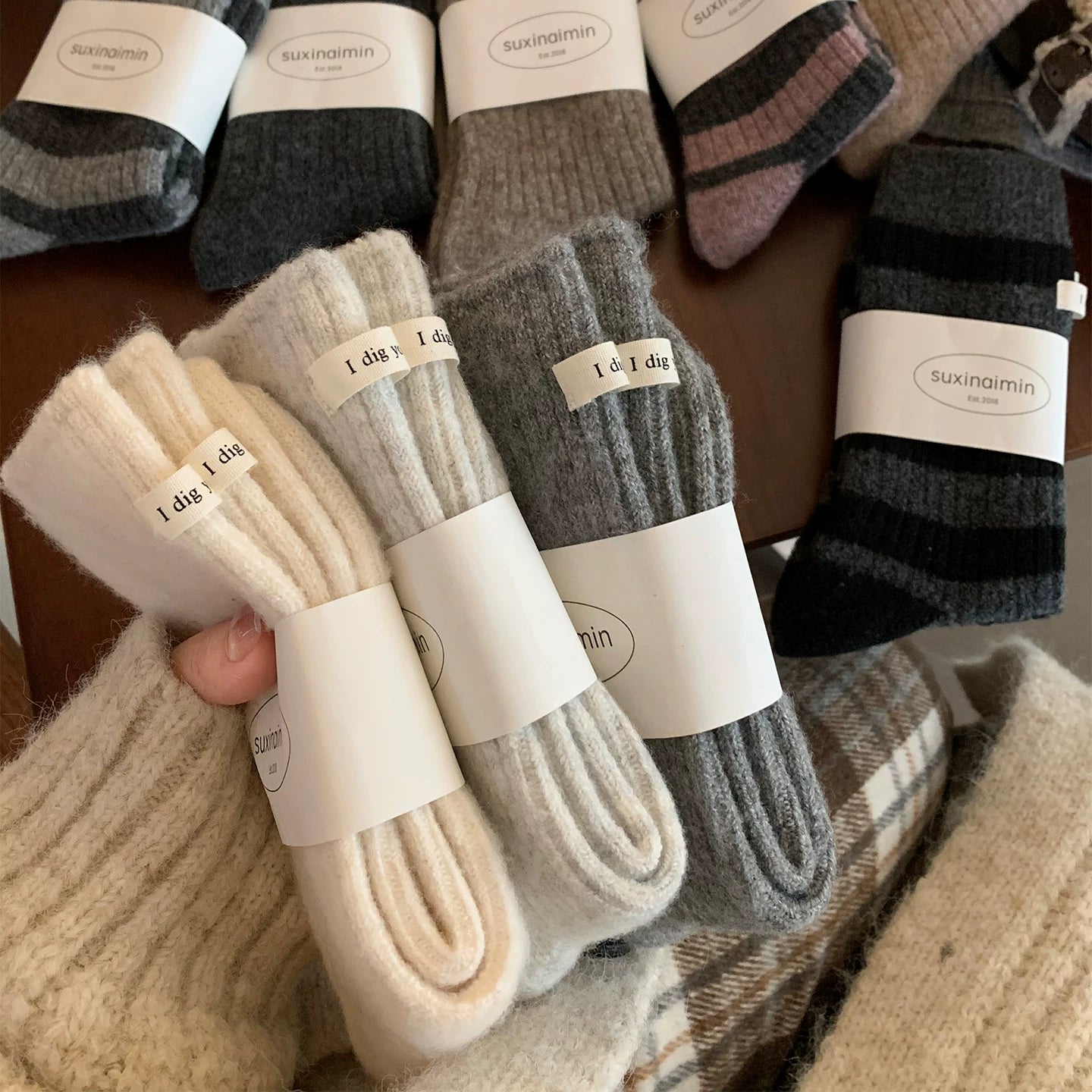 Porlsdn | Women’s Striped Wool Mid-Calf Socks for Fall & Winter Wear