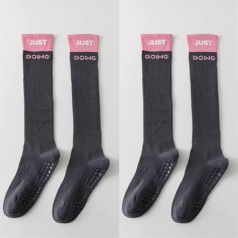 Porlsdn | Women’s Long Tube Cotton Yoga Socks – Color Block Non-Slip Pilates Floor Socks