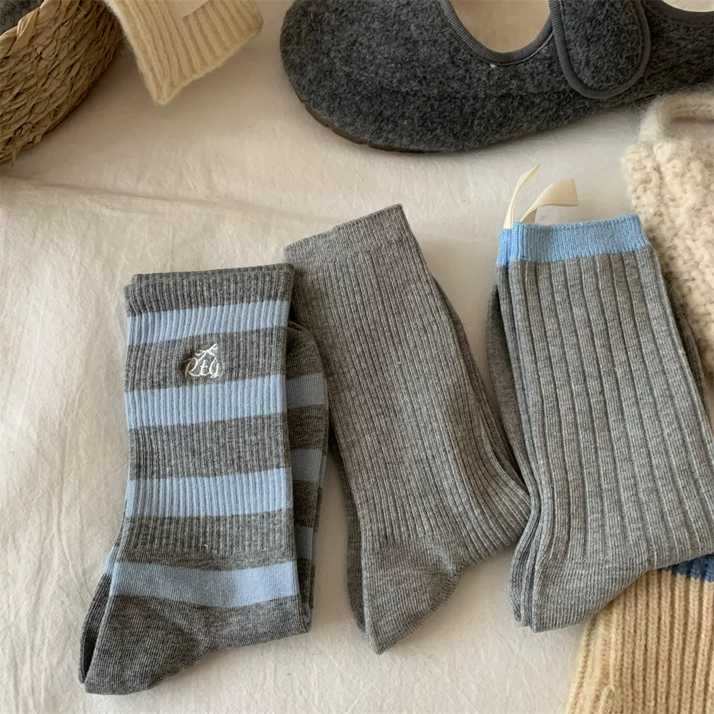 Porlsdn | Women’s Gray Mid-Calf Cotton Socks for Cooler Seasons