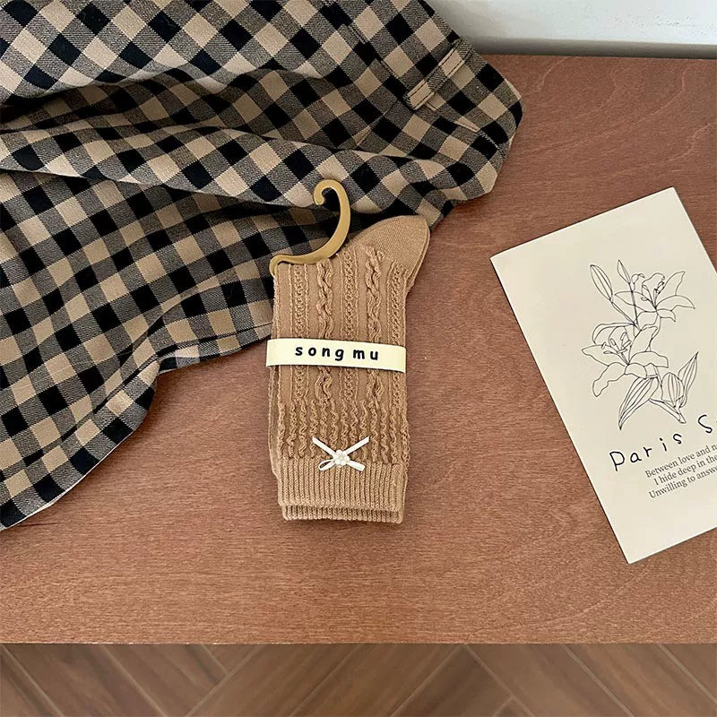 Porlsdn | Women’s Bow Detail Mid-Tube Socks with Ballet-Inspired Design