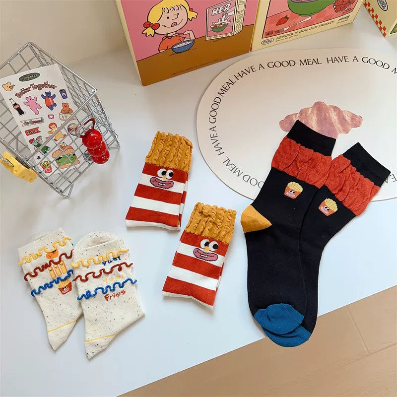 Porlsdn | Women’s Cartoon Snack Pattern Mid-Calf Socks, Colorful Design