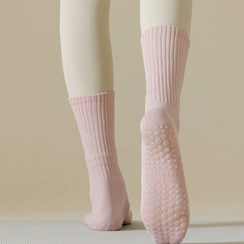 Porlsdn | Solid Color Yoga Mid-Calf Socks – Lightweight Non-Slip Pilates Fitness Socks for Women