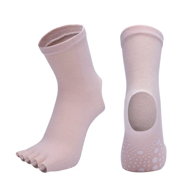 Porlsdn | Mid-Calf Five-Toe Yoga Socks with Heel Structure for Indoor Practice