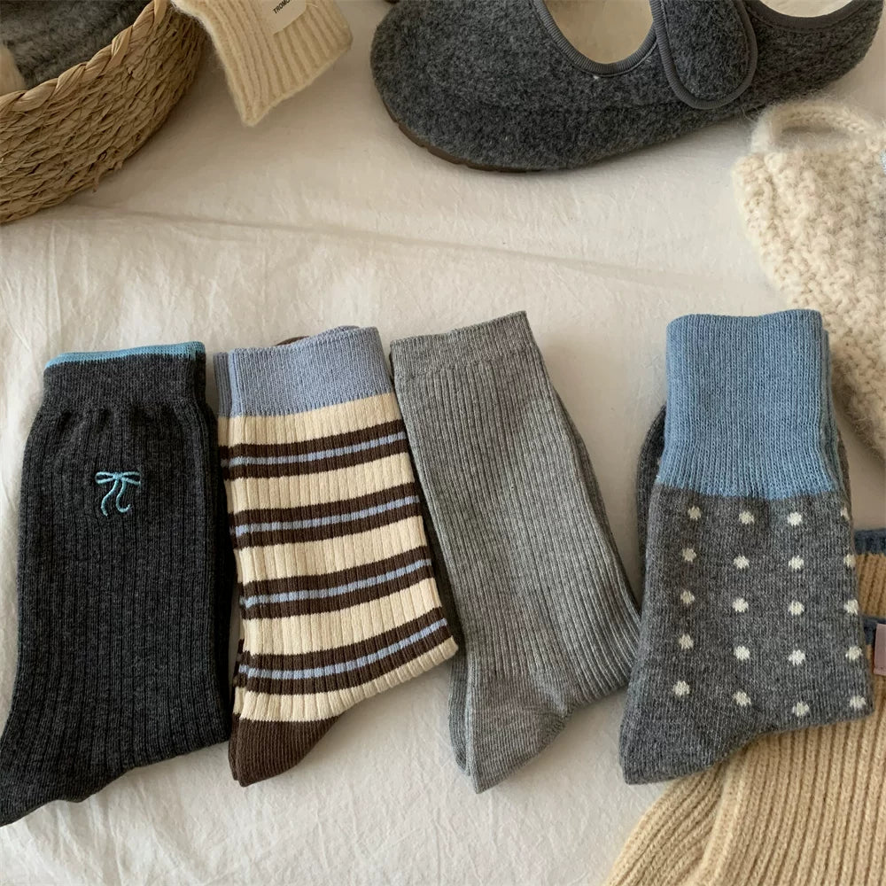 Porlsdn | Women’s Gray Mid-Calf Cotton Socks for Cooler Seasons