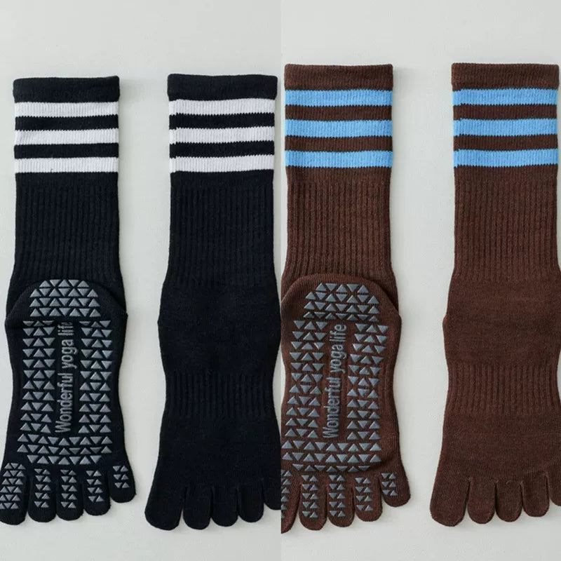 Porlsdn | Women’s Split-Toe Yoga Socks – Five-Finger Non-Slip Mid-Calf Pilates Socks