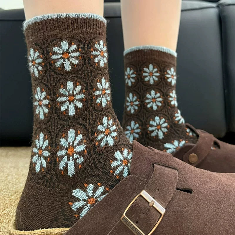 Porlsdn | Women’s Brown Wool Blend Mid-Calf Socks for Fall & Winter