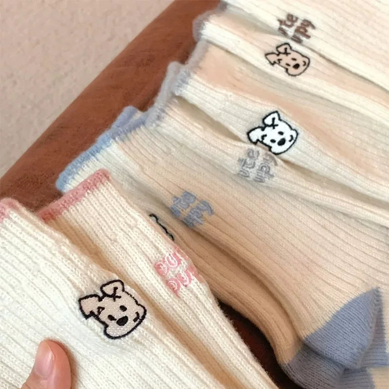 Porlsdn | Women’s Wool Blend Puppy Pattern Mid-Calf Socks for Winter