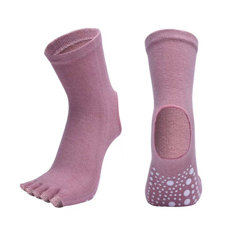 Porlsdn | Mid-Calf Five-Toe Yoga Socks with Heel Structure for Indoor Practice