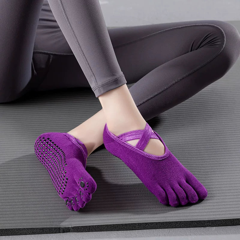 Porlsdn | Women’s Five-Toe Yoga Socks with Cross Straps for Studio Practice