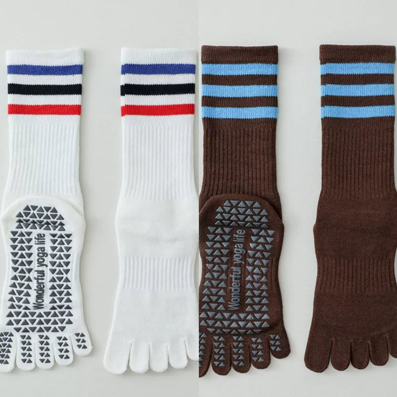 Porlsdn | Women’s Split-Toe Yoga Socks – Five-Finger Non-Slip Mid-Calf Pilates Socks