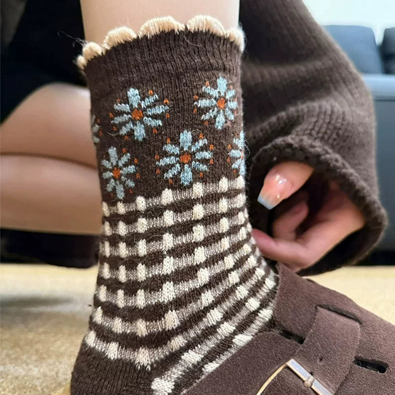Porlsdn | Women’s Brown Wool Blend Mid-Calf Socks for Fall & Winter