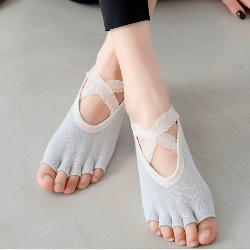 Porlsdn | Women’s Five-Toe Yoga Socks with Cross Straps for Studio Practice