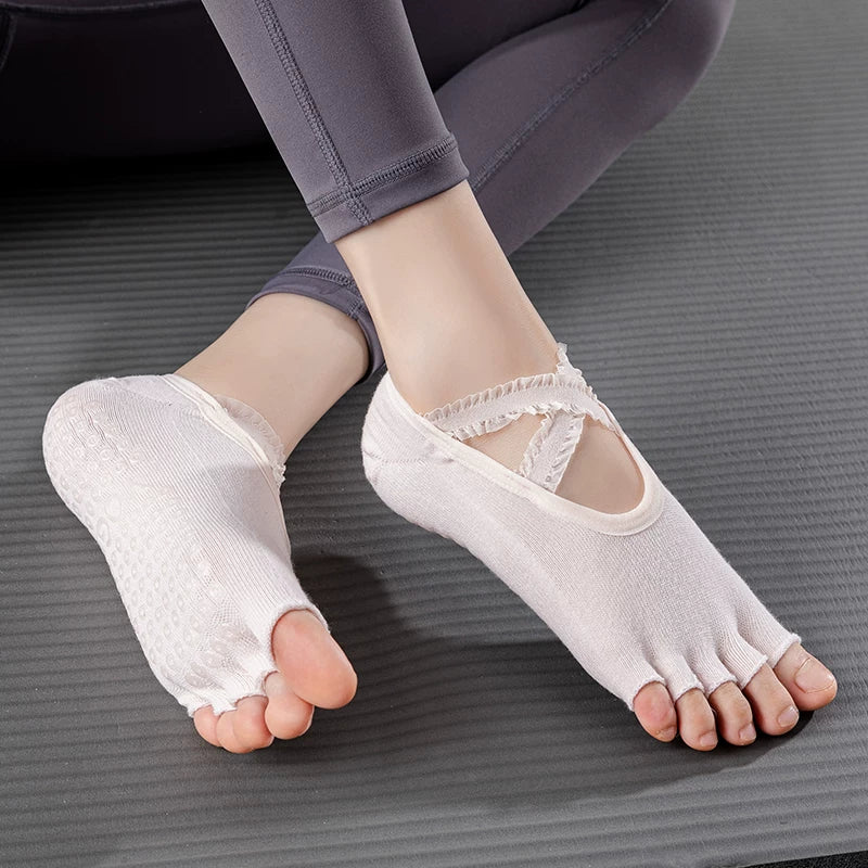 Porlsdn | Women’s Five-Toe Yoga Socks with Cross Straps for Studio Practice