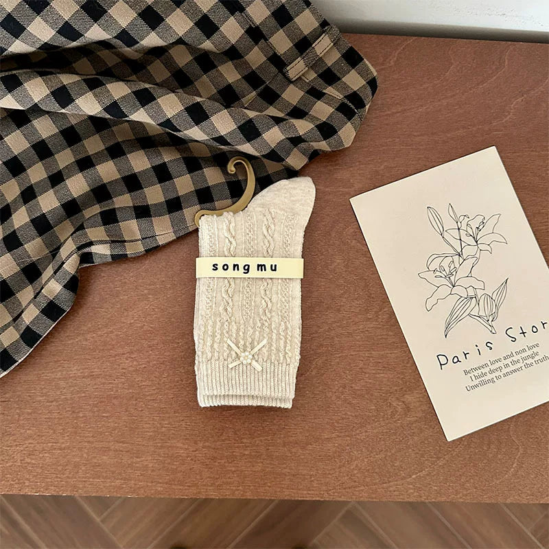 Porlsdn | Women’s Bow Detail Mid-Tube Socks with Ballet-Inspired Design