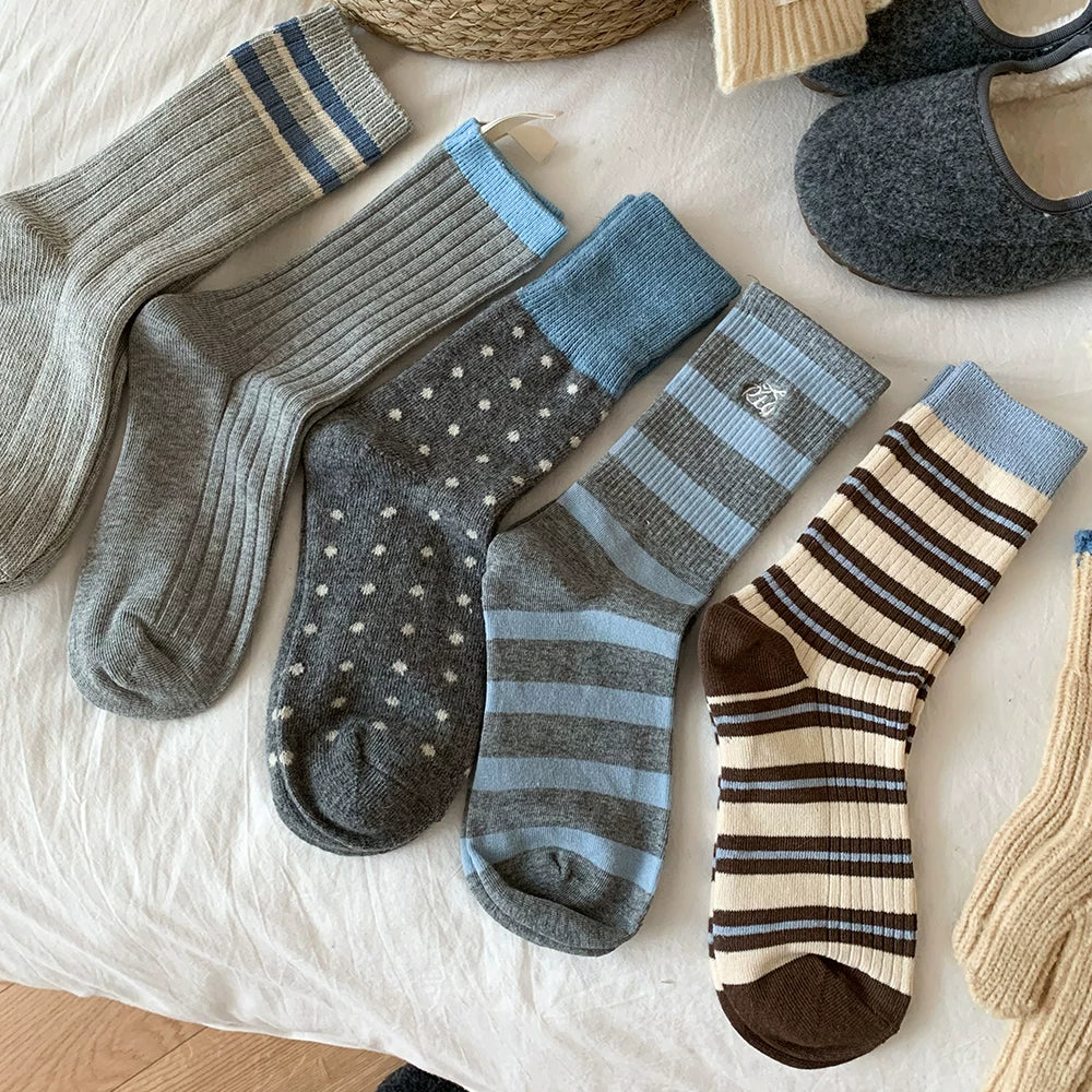 Porlsdn | Women’s Gray Mid-Calf Cotton Socks for Cooler Seasons