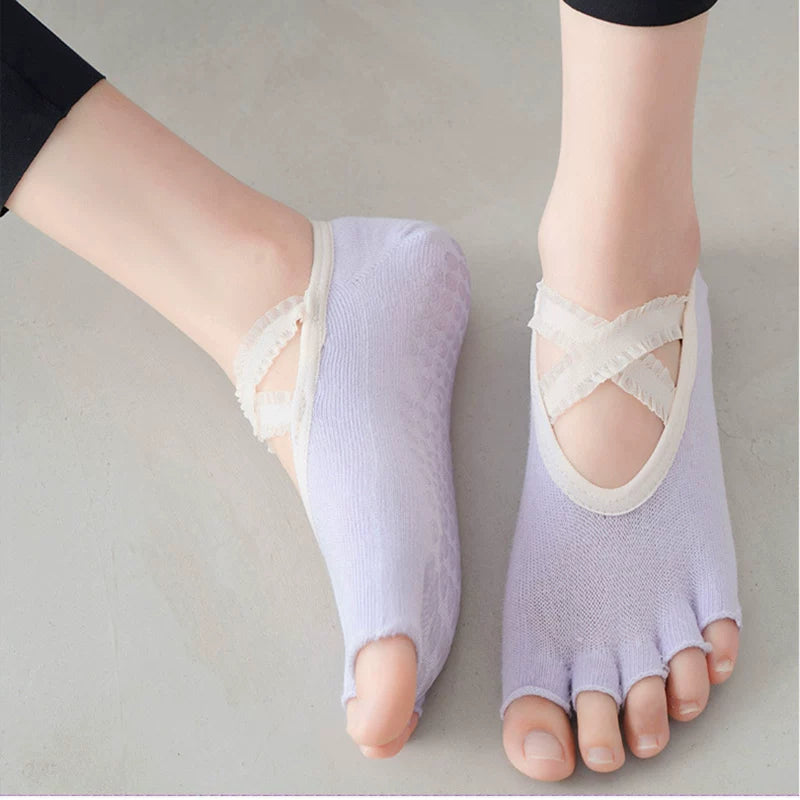 Porlsdn | Women’s Five-Toe Yoga Socks with Cross Straps for Summer Practice