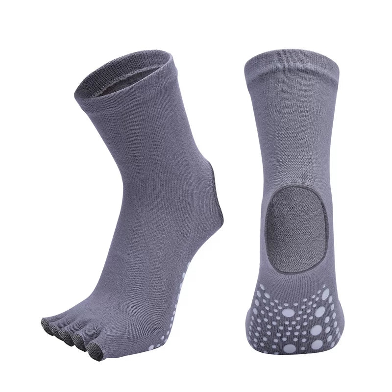 Porlsdn | Mid-Calf Five-Toe Yoga Socks with Heel Structure for Indoor Practice