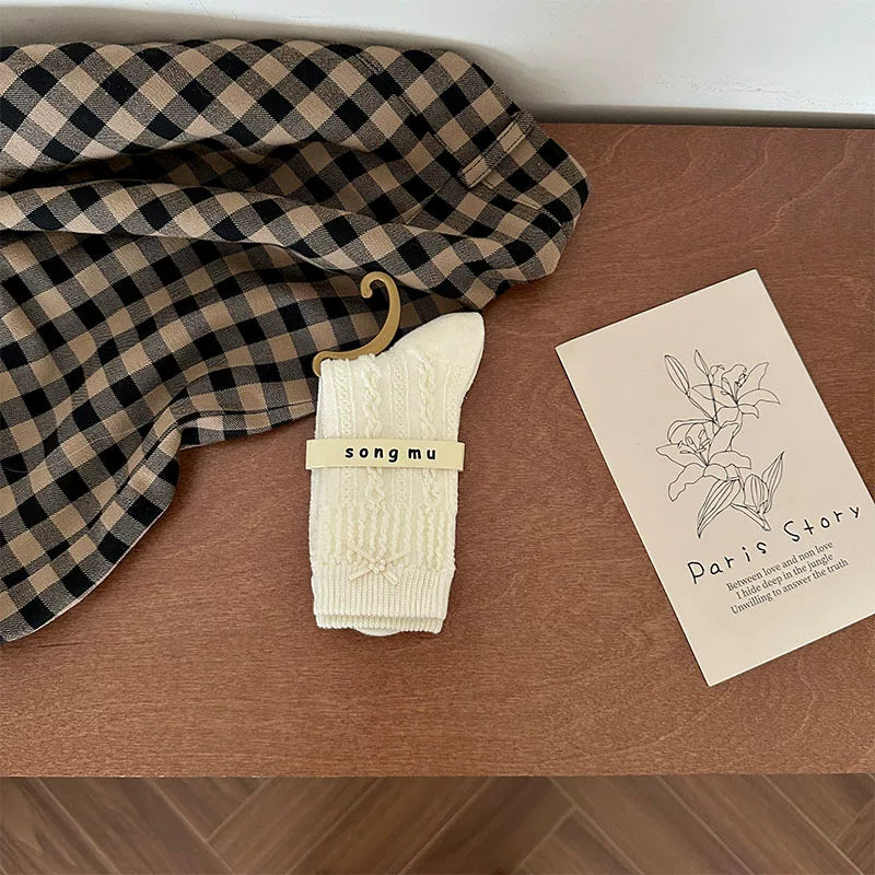 Porlsdn | Women’s Bow Detail Mid-Tube Socks with Ballet-Inspired Design