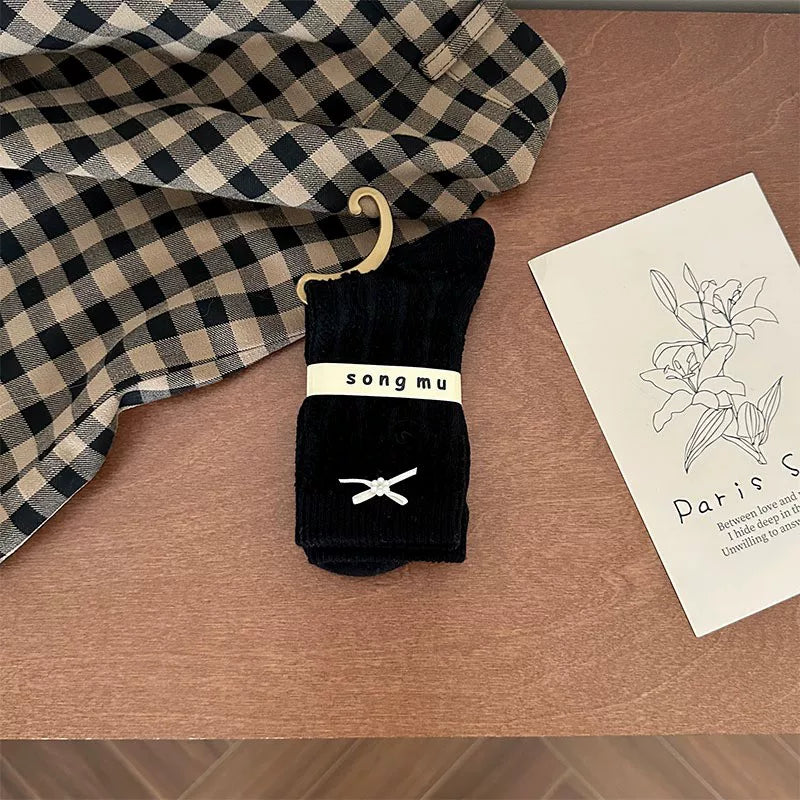 Porlsdn | Women’s Bow Detail Mid-Tube Socks with Ballet-Inspired Design