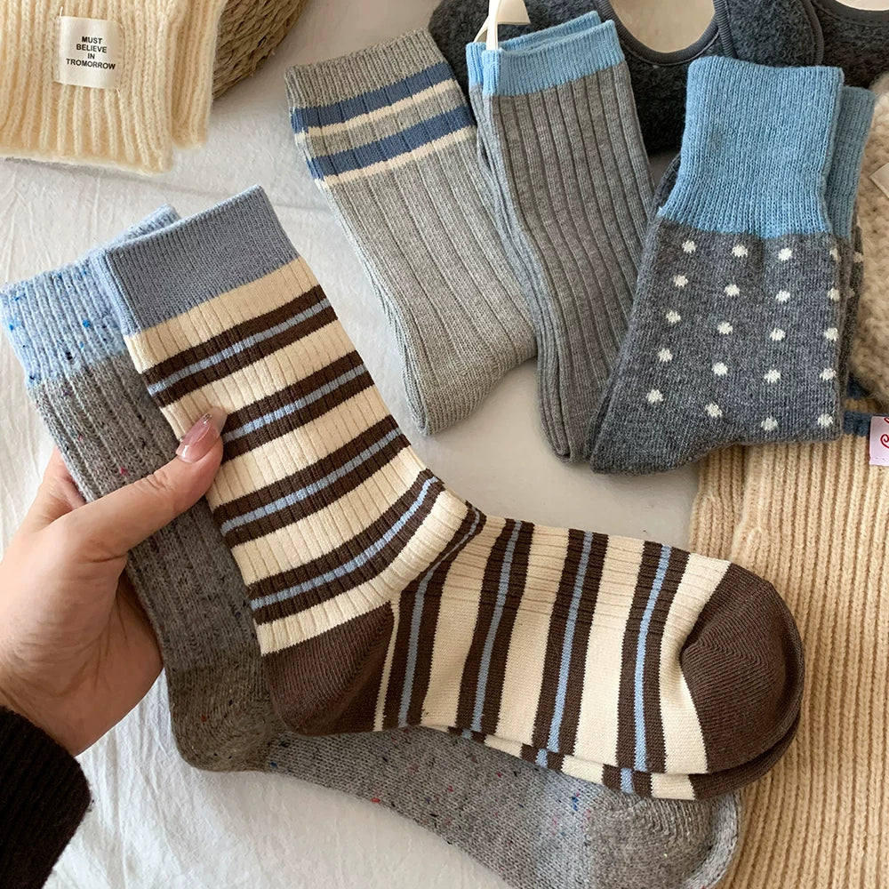 Porlsdn | Women’s Gray Mid-Calf Cotton Socks for Cooler Seasons