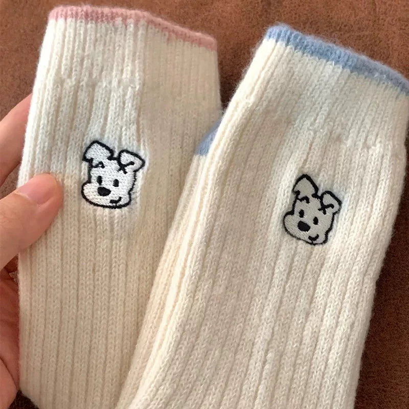 Porlsdn | Women’s Wool Blend Puppy Pattern Mid-Calf Socks for Winter
